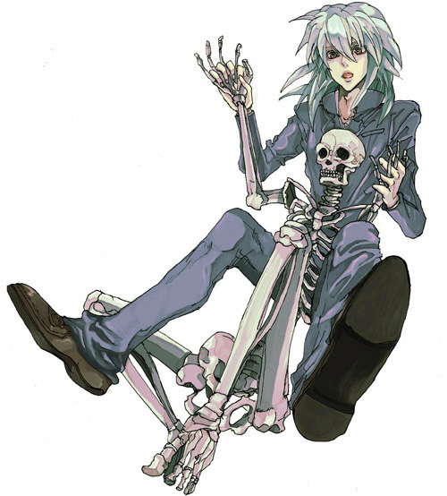 1boy androgynous bad_id bad_pixiv_id bakura_ryou male_focus skeleton white_hair yu-gi-oh! yuu-gi-ou yu-gi-oh!_duel_monsters