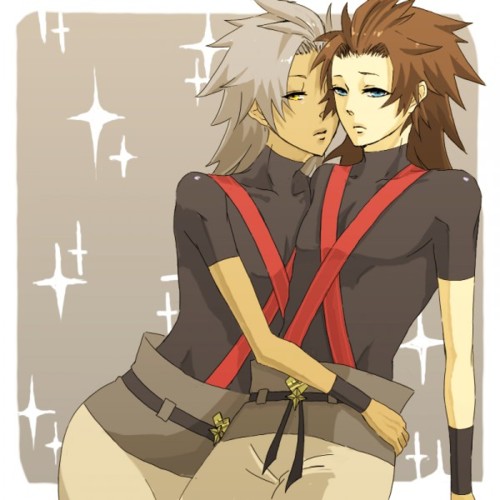 2boys blue_eyes brown_hair dark_skin disney dual_persona kingdom_hearts lowres male_focus multiple_boys siblings silver_hair spoilers square_enix terra_(kingdom_hearts) twins xehanort yaoi yellow_eyes