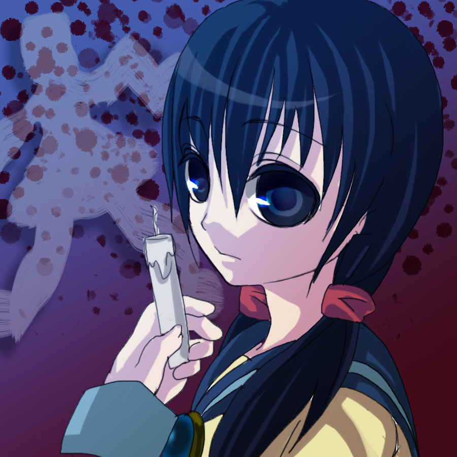 1girl blue_eyes blue_hair candle corpse_party female_focus long_hair matching_hair/eyes oneko-nnnn school_uniform shinozaki_ayumi short_twintails solo twintails