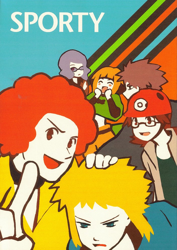 1girl 5boys afro blonde_hair brown_hair byron_(pokemon) creatures_(company) elite_four english_text flint_(pokemon) game_freak gardenia_(pokemon) glasses gym_leader hat lucian_(pokemon) multiple_boys nintendo pokemon purple_hair red_hair roark_(pokemon) volkner_(pokemon)