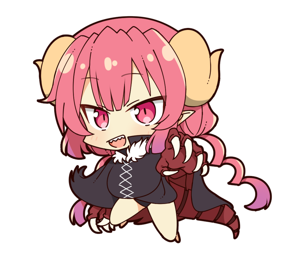 1girl barefoot black_panties chibi chibi_only claws full_body horns ilulu_(maidragon) kobayashi-san_chi_no_maidragon long_hair mochimochi_kinako. open_mouth panties pink_eyes pink_hair solo transparent_background underwear