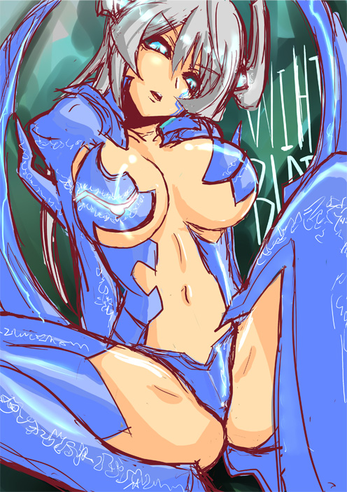 1girl armor blue_eyes breasts cleavage female_focus numadaira silver_hair solo tsuzuki_shiori witchblade