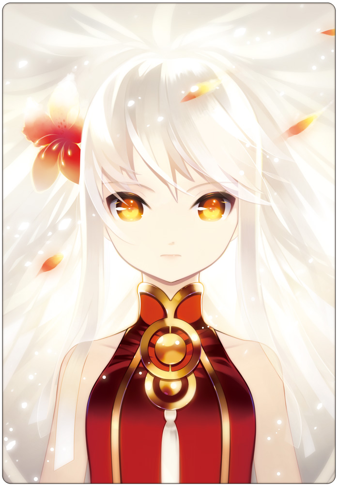 10s 1girl female_focus flower hair_flower hair_ornament long_hair looking_at_viewer mahou_shoujo_taisen mahou_shoujo_taisen_contest_1 original petals puti_devil solo white_hair yellow_eyes