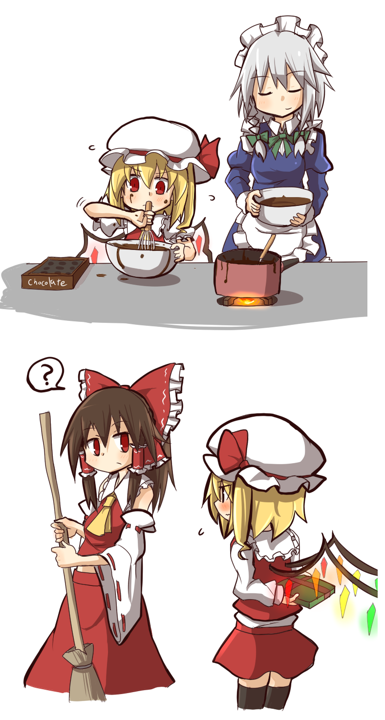 Yogurt Bakudan Flandre Scarlet Hakurei Reimu Izayoi Sakuya Touhou Black Legwear Pot