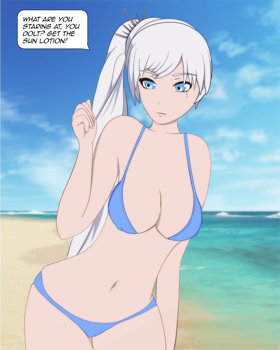 Kikuyo Weiss Schnee Rwby 1girl 3d Beach Bikini Blue Bikini Blue