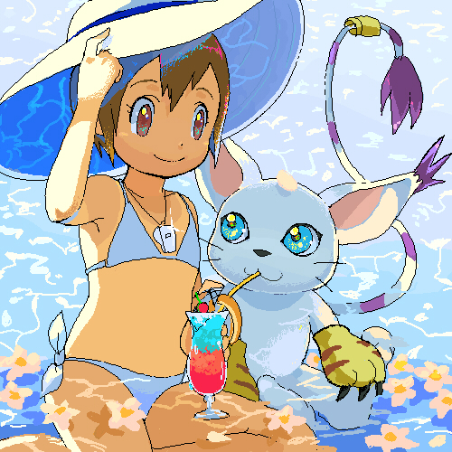 animal_ears bikini cat cat_ears digimon digimon_(creature) digimon_adventure gloves holy_ring swimsuit tail tailmon yagami_hikari