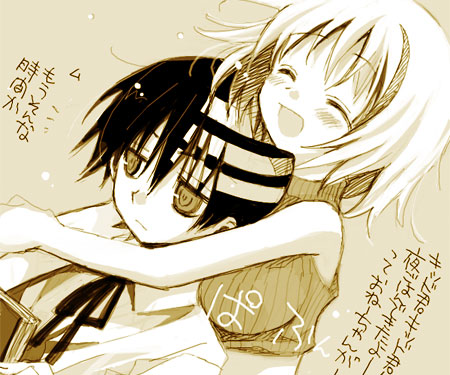 00s blush death_the_kid closed_eyes hug lowres patricia_thompson soul_eater