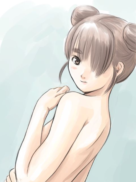 00s 1girl back bad_id bad_pixiv_id breasts brown_eyes brown_hair completely_nude double_bun female_focus hair_bun hair_over_one_eye juufuku_miho looking_back medium_breasts nude solo toaru_kagaku_no_railgun toaru_majutsu_no_index zinmasin