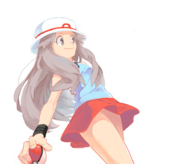 00s 1girl bad_drawr_id bad_id creatures_(company) drawr female_focus from_below game_freak hat holding holding_poke_ball leaf_(pokemon) long_hair mimizubare nintendo oekaki poke_ball pokemon pokemon_frlg porkpie_hat skirt solo