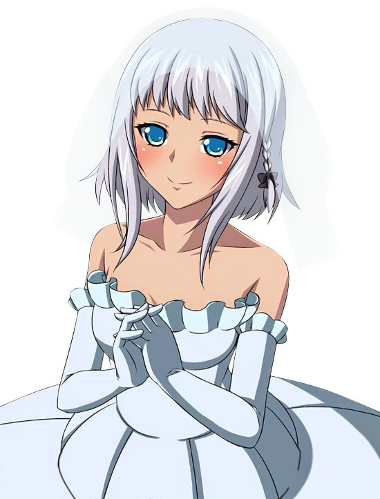 10s 1girl blue_eyes blush breasts bridal_veil cleavage collarbone dress elbow_gloves female_focus gloves interlocked_fingers kanase_kanon medium_breasts short_hair_with_long_locks sidelocks silver_hair sleeveless sleeveless_dress smile solo standing strapless strapless_dress strike_the_blood transparent_background upper_body veil wedding_dress white_dress white_gloves