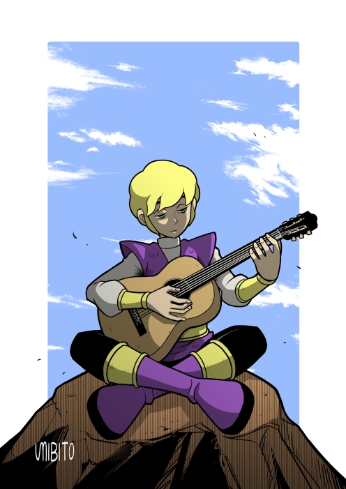 1boy blonde_hair cartoon_network dc_comics guitar indian_style instrument jericho male_focus purple_footwear shoes sitting solo teen_titans umibito