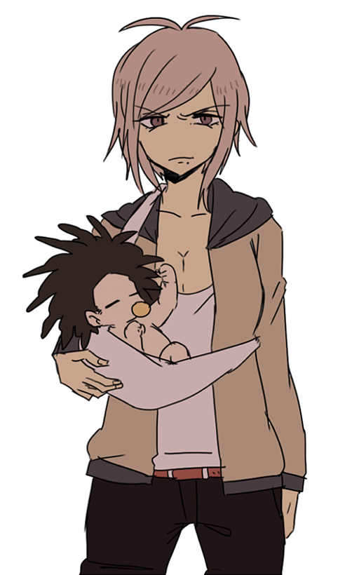 1boy 1girl aged_down ahoge angry baby bad_id bad_pixiv_id breasts brown_hair closed_eyes danganronpa_(series) danganronpa_another_episode:_ultra_despair_girls hagakure_hiroko hagakure_yasuhiro mother_and_son pink_eyes pink_hair