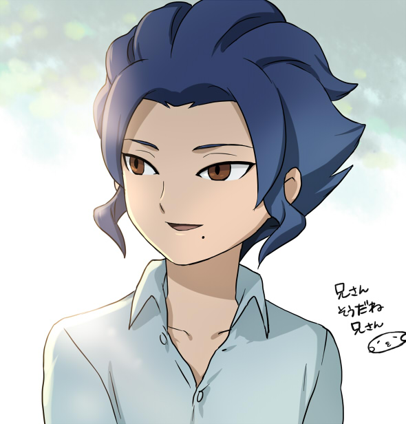 1boy bad_id bad_pixiv_id blue_hair inazuma_eleven_(series) inazuma_eleven_go male_focus mizuhara_aki open_mouth solo tsurugi_yuuichi upper_body