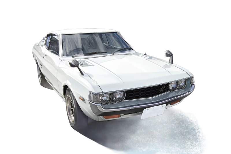 asai_takashi car motor_vehicle no_humans original shadow toyota toyota_celica vehicle_focus white_background white_car