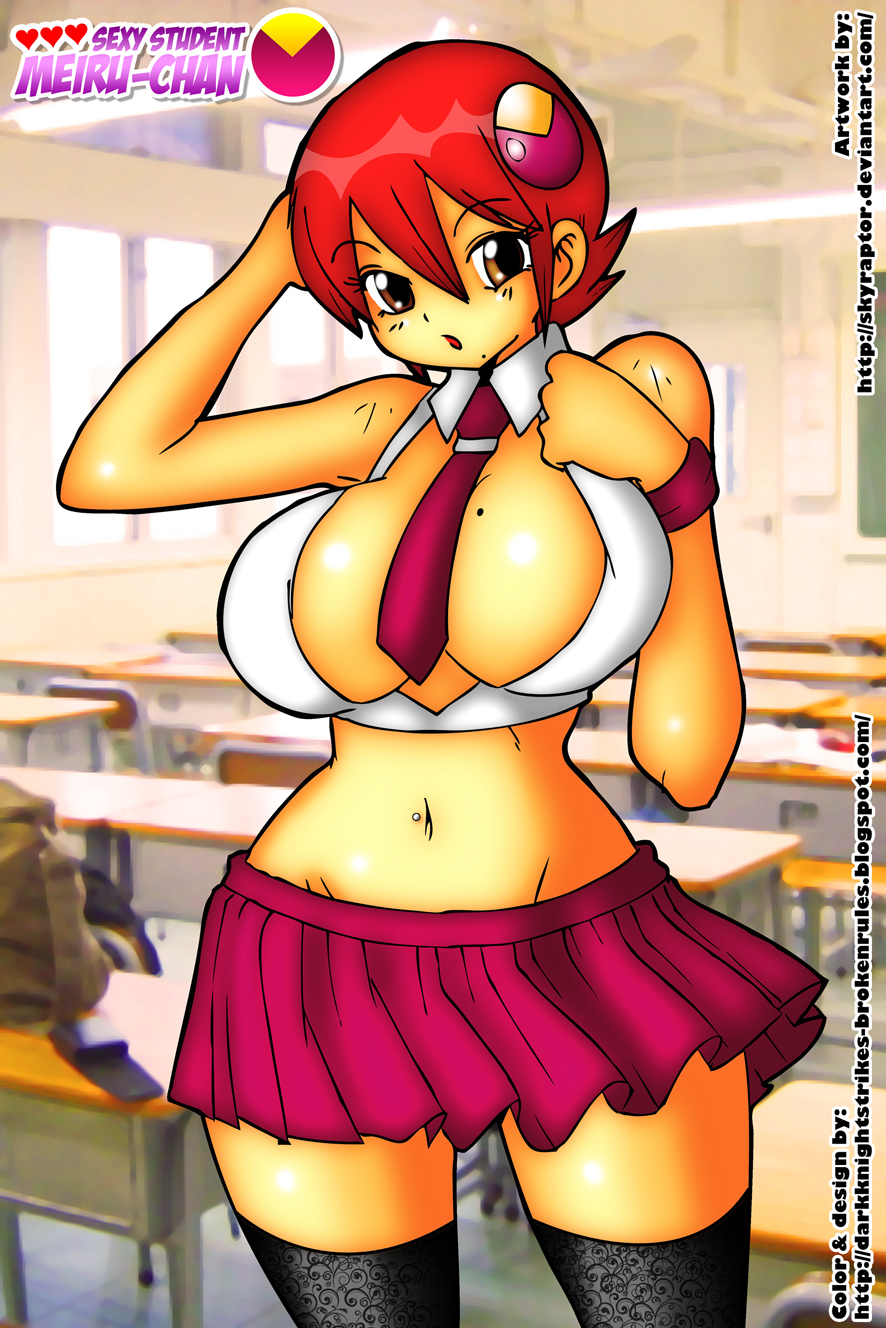 00s 1girl breasts highres large_breasts looking_at_viewer mayl_sakurai_(mega_man) mega_man_(series) mega_man_battle_network mega_man_battle_network_(series) miniskirt red_hair school_uniform short_hair skirt skyraptor