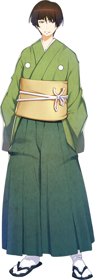 10s 1boy alternate_costume brown_hair full_body green_hakama hakama hakama_skirt hosogoe_yuuji ishikirimaru japanese_clothes kimono looking_at_viewer male_focus official_art parted_lips sandals short_hair skirt solo standing tabi touken_ranbu transparent_background zouri