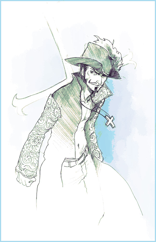 1boy chinstrap dracule_mihawk elvire facial_hair graphite_(medium) hat hat_over_one_eye jacket jewelry katana kogatana lining male_focus mustache necklace one_piece open_clothes open_jacket open_shirt popped_collar shirt solo sword traditional_media weapon yoru_(one_piece)