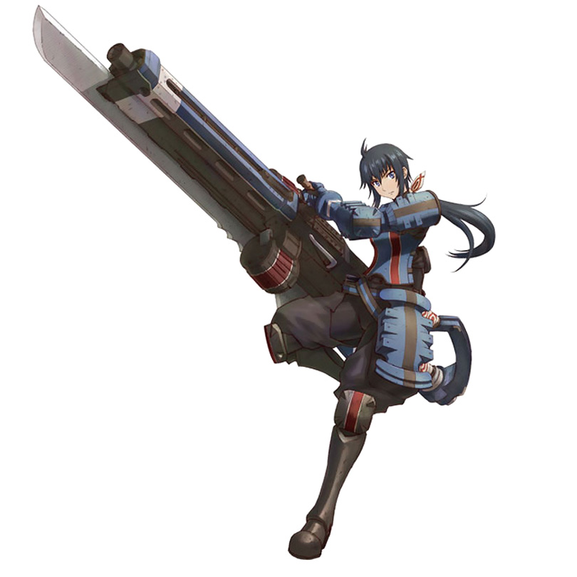 00s 10s 1girl ahoge armor blue_eyes blue_hair female_focus greaves gunblade hair_ribbon huge_weapon imca knee_pads long_hair matching_hair/eyes military military_uniform ponytail project_x_zone ribbon sega senjou_no_valkyria senjou_no_valkyria_(series) senjou_no_valkyria_3 simple_background solo var var_(senjou_no_valkyria) weapon white_background