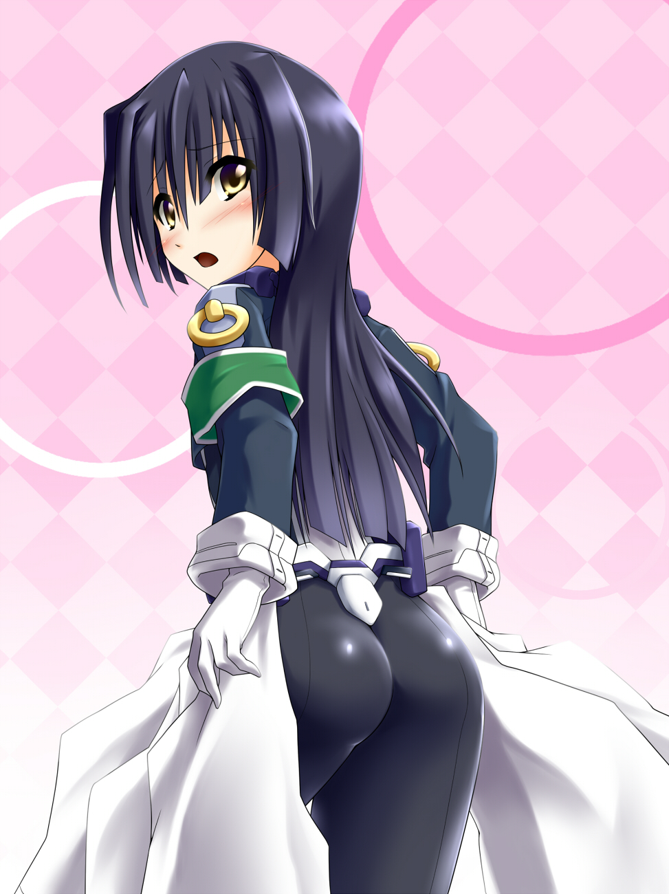 1girl akudato ass black_hair black_legwear female_focus gloves highres honda_masazumi kyoukaisenjou_no_horizon solo