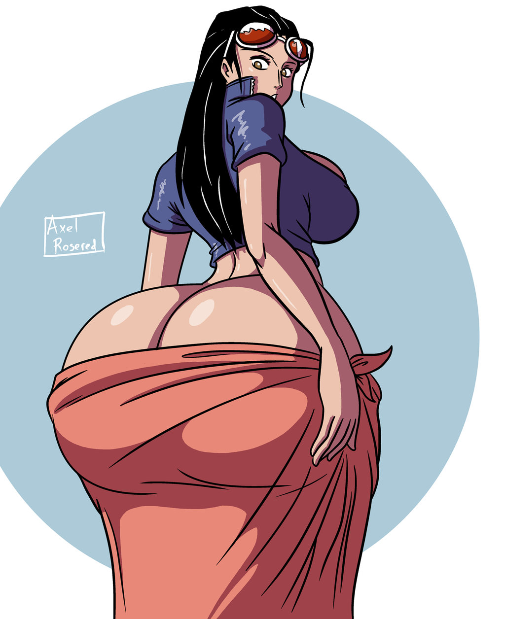 Axel Rosered Nico Robin One Piece Highres 1girl Ass Black Hair Breasts Butt Crack