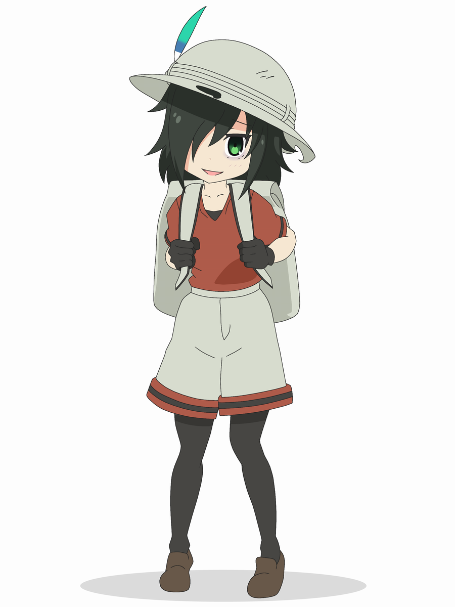 10s black_hair cosplay f_1chan green_eyes hair_over_one_eye highres kaban_(kemono_friends)_(cosplay) kemono_friends kuroki_tomoko watashi_ga_motenai_no_wa_dou_kangaetemo_omaera_ga_warui!