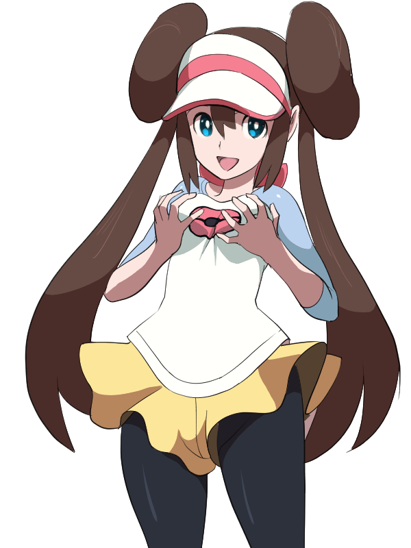 1girl :d black_pantyhose blue_eyes breasts bright_pupils brown_hair creatures_(company) double_bun game_freak grabbing_another&#039;s_breast grabbing_own_breast groping hair_between_eyes hair_bun long_hair medium_breasts nintendo open_mouth pantyhose pantyhose_under_shorts pokemon pokemon_bw2 raglan_sleeves rosa_(pokemon) shirt shorts simple_background sleeves_past_elbows smile solo suzu-batsu twintails very_long_hair white_background white_pupils yellow_shorts