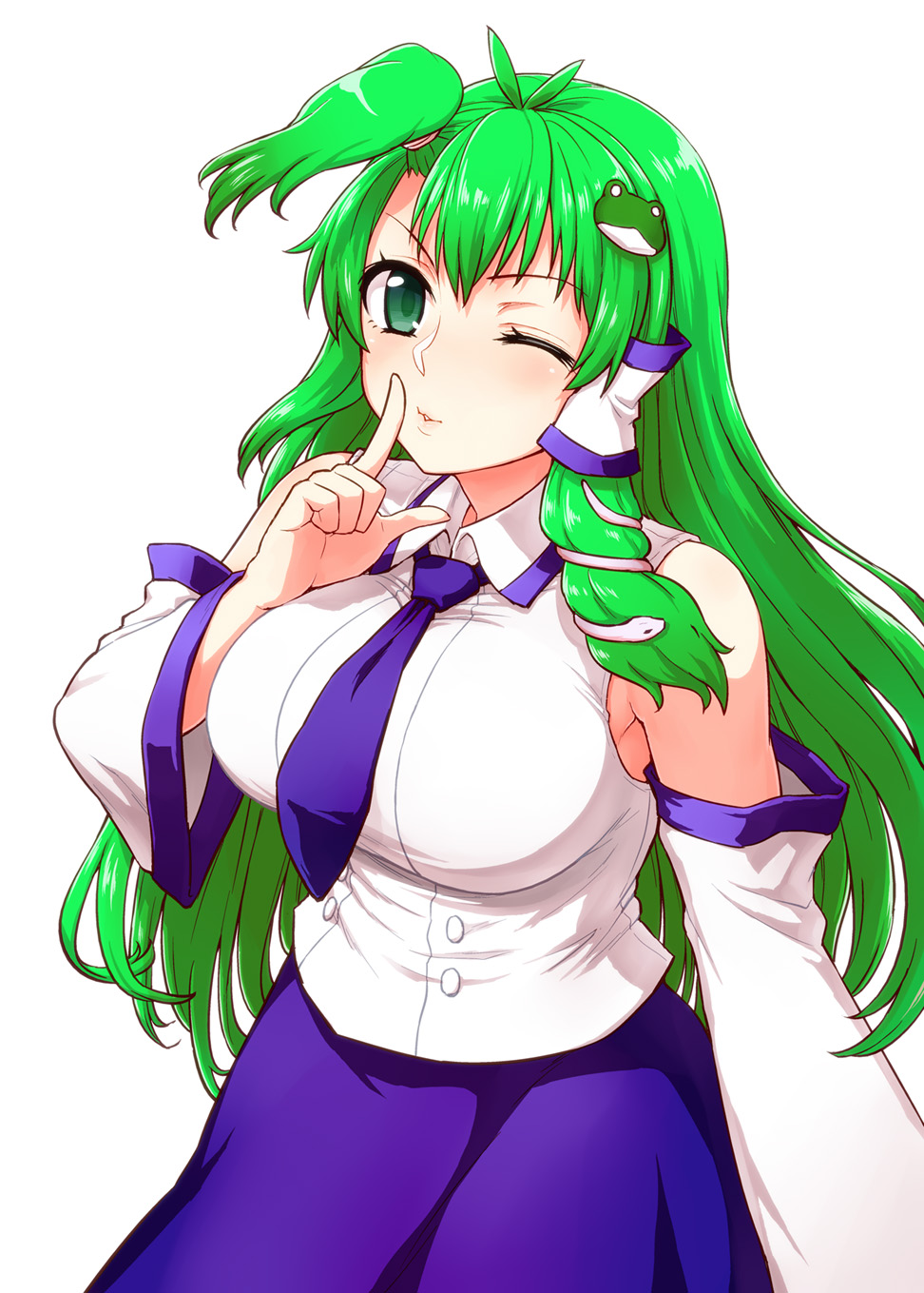 Itou Yuuji Kochiya Sanae Touhou Highres 1girl Alternate Hairstyle Blush Breasts Detached