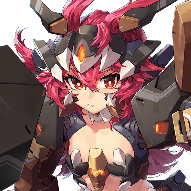 1girl breasts closed_mouth fang female_focus game_cg hair_between_eyes hair_tuft headgear last_origin long_hair looking_at_viewer mar10 messy_hair official_art pink_hair power_suit red_eyes skin_fang small_breasts tiny_tyrant_(last_origin) transparent_background tyrant_(last_origin) upper_body