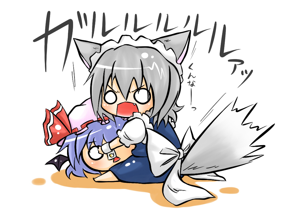 Viva Inu Sakuya Nejikirio Izayoi Sakuya Remilia Scarlet Touhou Silver Hair 2girls 