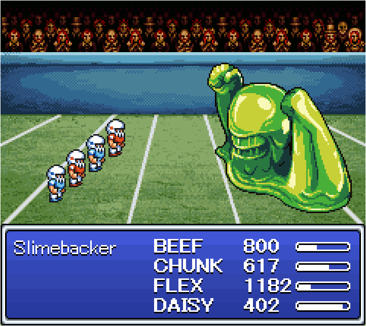 4boys american_football_helmet american_football_uniform battle clenched_hands crowd dewndeym final_fantasy from_side helmet multiple_boys national_football_league nickelodeon parody pixel_art red_hair sportswear