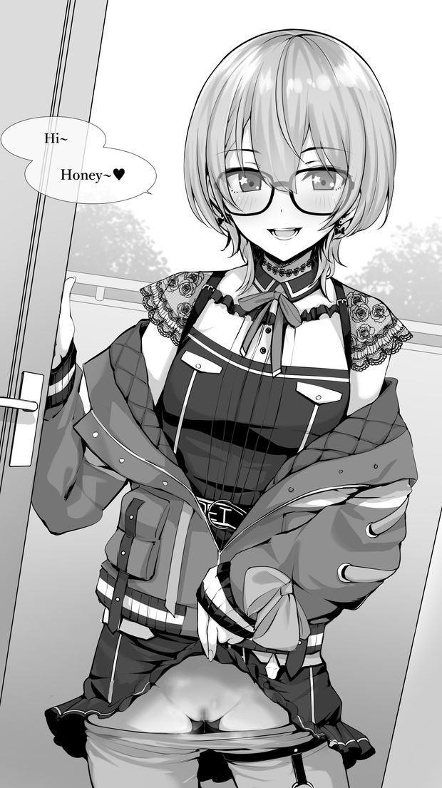 1girl blush bow bow_earrings choker clothes_lift clothes_pull doorway dress dress_lift earrings english_text glasses hair_between_eyes heart hololive hoshimachi_suisei hoshimachi_suisei_(casual) jacket jewelry lace lace_choker lifting_own_clothes looking_at_viewer mp150_plus off_shoulder official_alternate_costume official_alternate_hair_length official_alternate_hairstyle open_door open_mouth pantyhose pantyhose_pull pussy pussy_juice quilted_jacket short_hair solo speech_bubble star_(symbol) star_in_eye symbol_in_eye virtual_youtuber