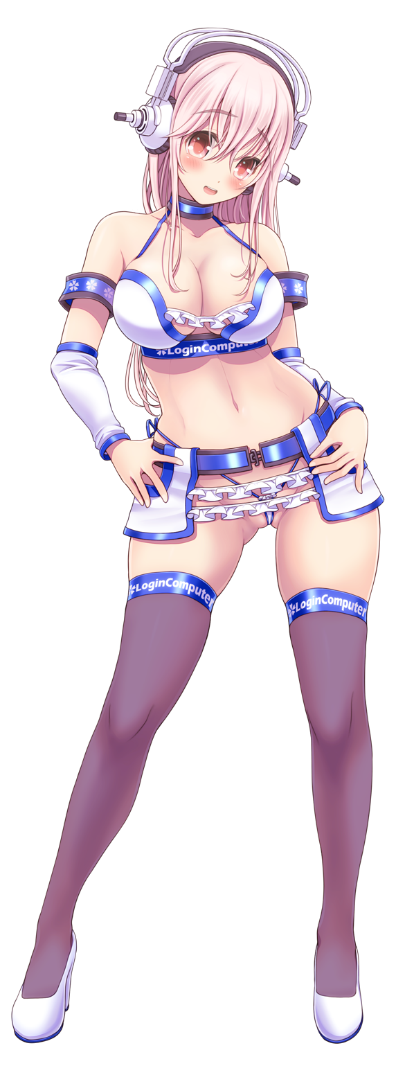 V Mag Super Sonico Nitroplus Commentary Request Highres 1girl Black Thighhighs Blush