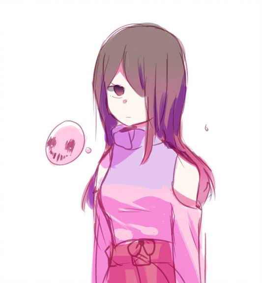 akumu_(glitchtale) bete_noire brown_hair dress glitchtale long_hair pink_dress pink_eyes pink_hair purple_dress red_skirt skirt tied_skirt undertale white_background