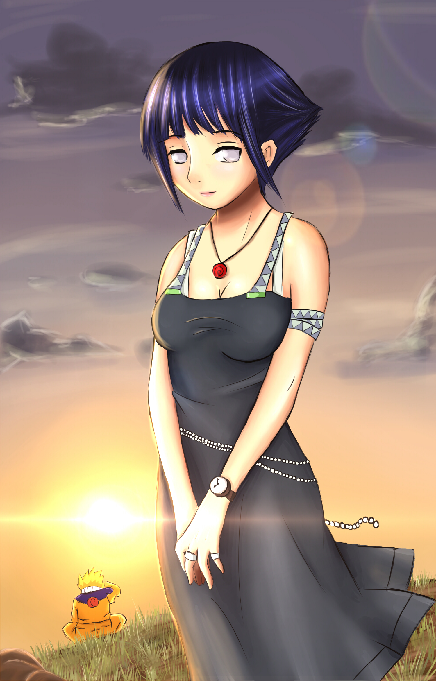 Hyuuga Hinata Uzumaki Naruto Naruto Naruto Series Highres Babe Girl Aged Down Black