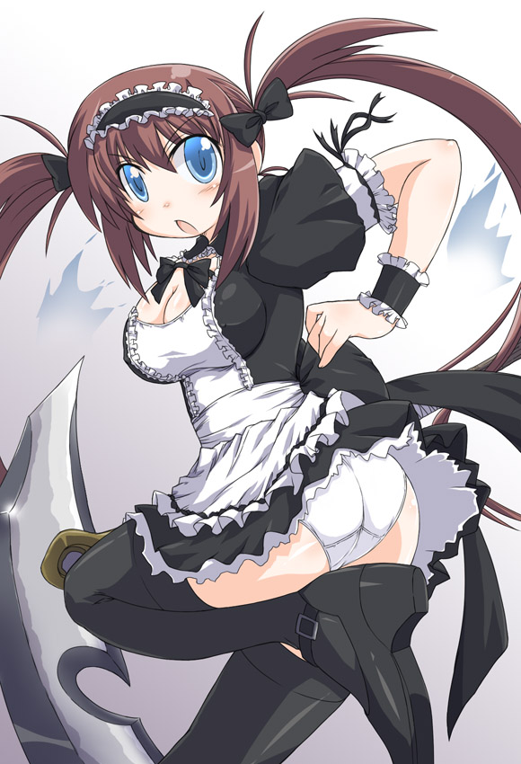 00s airi_(queen&#039;s_blade) airi_(queen&#039;s_blade) airi_(the_infernal_temptress) black_thighhighs breasts cleavage maid naitou naitou_kouse panties queen&#039;s_blade solo thighhighs underwear