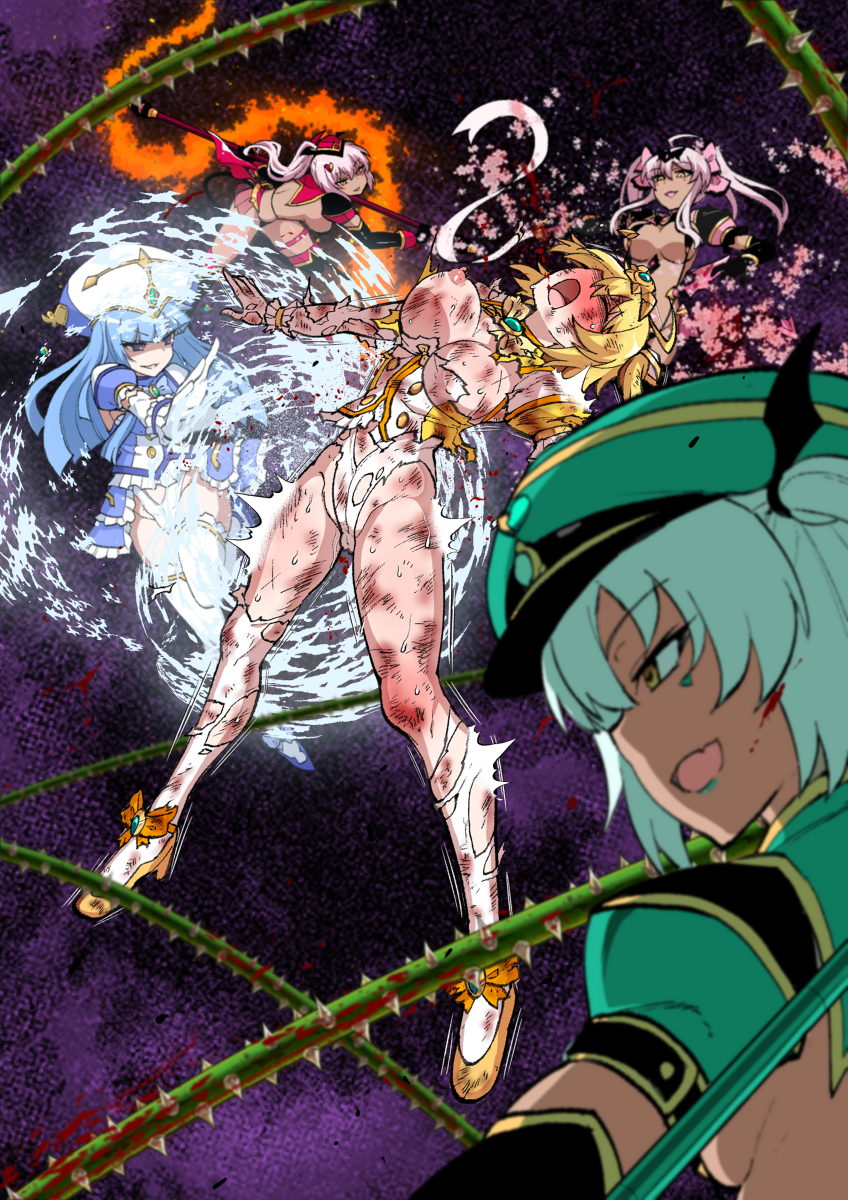 5girls burningsushi catfight defeat femdom highres magical_girl multiple_girls ryona tagme