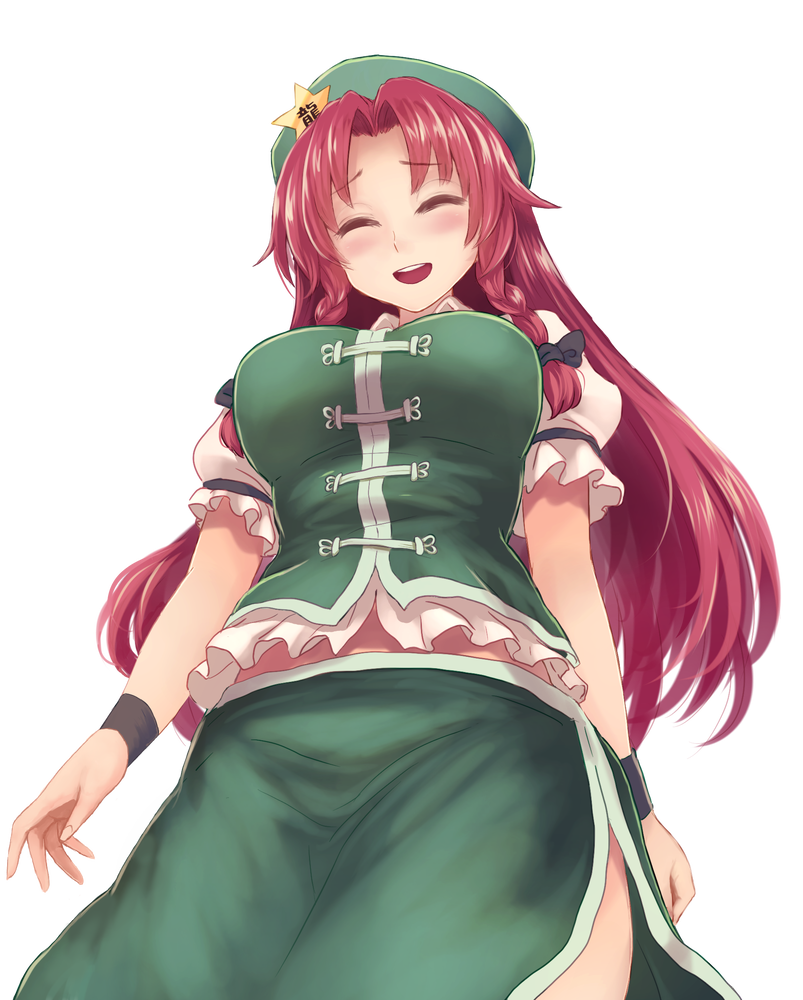 Utopia Hong Meiling Touhou 1girl Blush Bow Braid Breasts Chinese Clothes Closed Eyes
