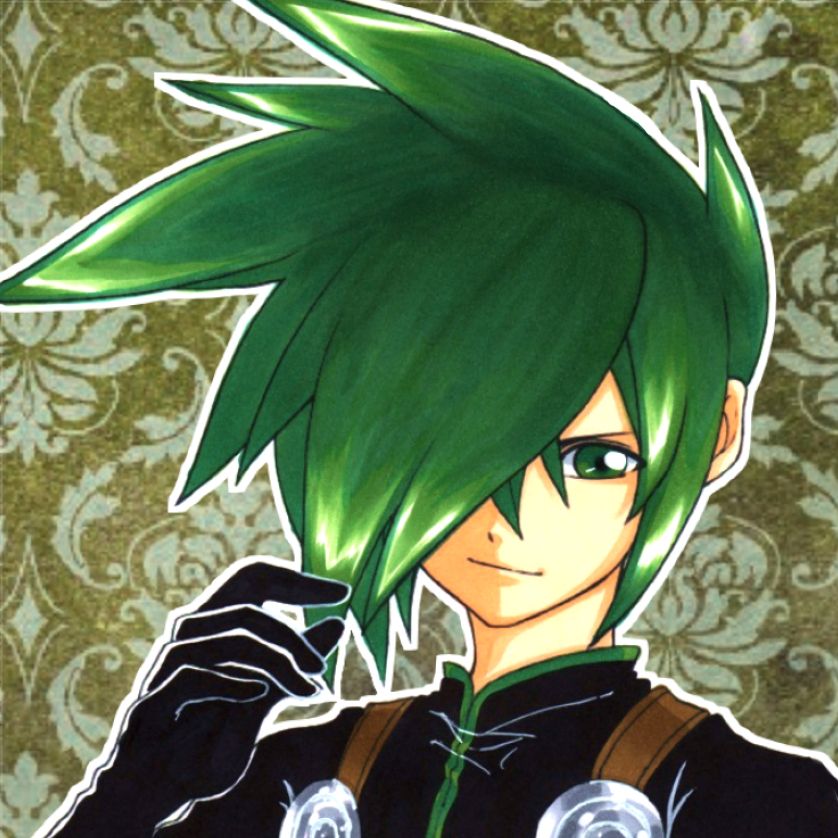 1boy gloves green_eyes green_hair hair_over_one_eye short_hair smile sync_(tales) tales_of_(series) tales_of_the_abyss