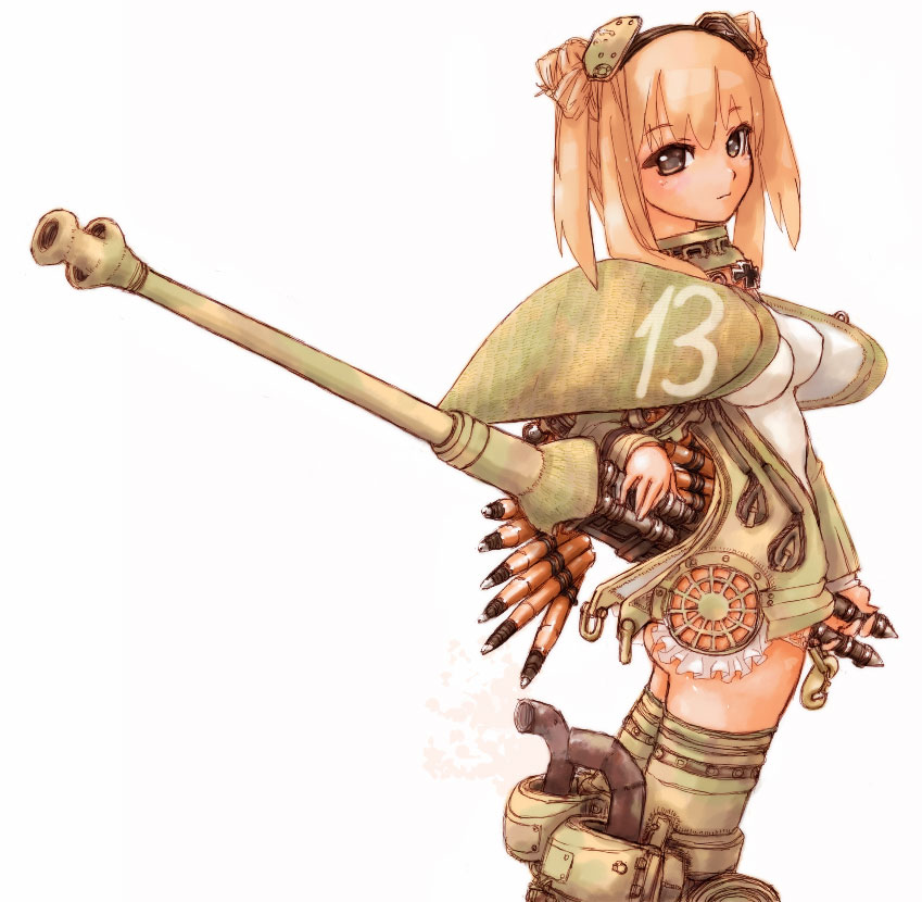 1girl female_focus mecha_musume military military_vehicle motor_vehicle nana-shi nana-shi_hostler original personification quad_tails solo tank tiger_ii vehicle wehrmacht