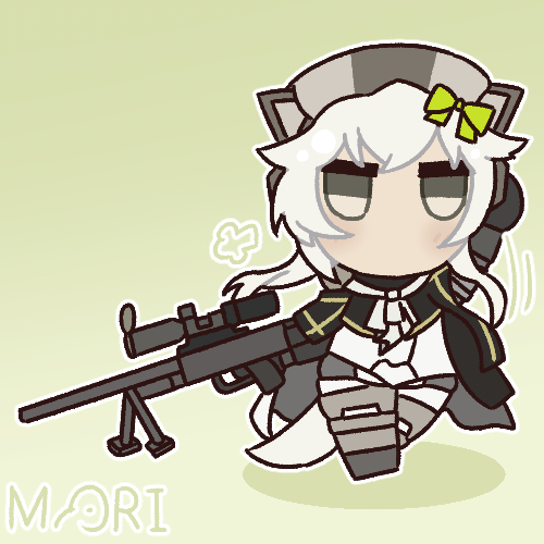 animal_ears cat_ears girls&#039;_frontline girls&#039;_frontline_2:_exilium holding holding_weapon long_hair lowres mori_koa ribbon shirt weapon white_hair