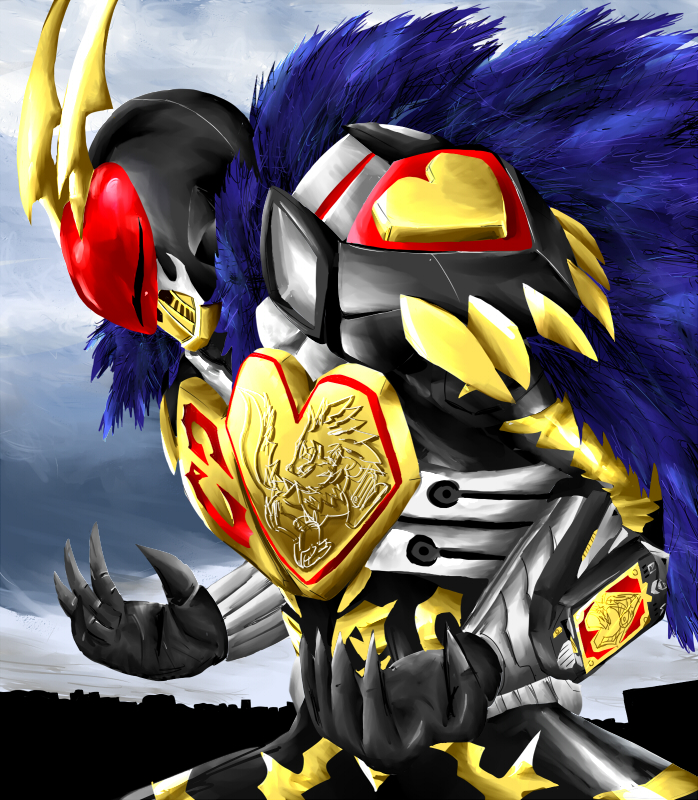 1boy claws kamen_rider kamen_rider_blade_(series) kamen_rider_chalice kurosshu male_focus mane shoulder_pads solo