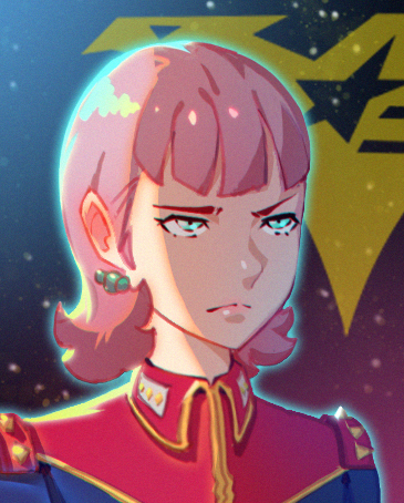 42 blue_eyes female_focus gundam lowres military military_uniform pink_hair sarah_zabiarov solo zeta_gundam