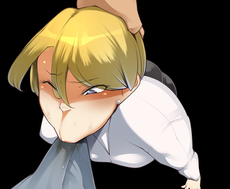 1girl ass blonde_hair blowjob_trough_clothes blue_eyes bulge busty_female curvy erection erection_under_clothes fellatio female_focus giving_head huge_ass huge_penis karasumiya king_(snk) long_sleeves oral pale_skin pants penis shirt short_hair the_king_of_fighters through_clothes wet wet_clothes white_shirt