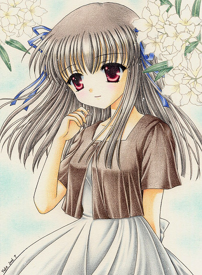 00s air_(visual_novel) bad_id bad_pixiv_id hair_ribbon long_hair ribbon silver_hair solo toono_minagi