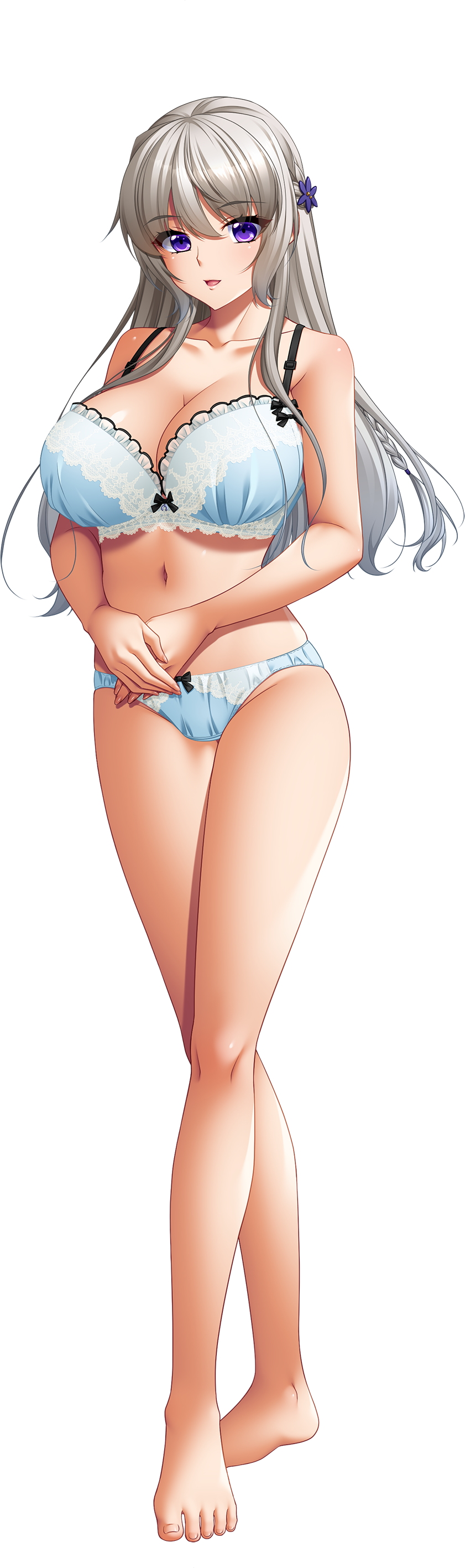 Bishop Company Silver Hair Absurdres Highres 1girl Blue Bra Blue Panties Blunt Bangs 