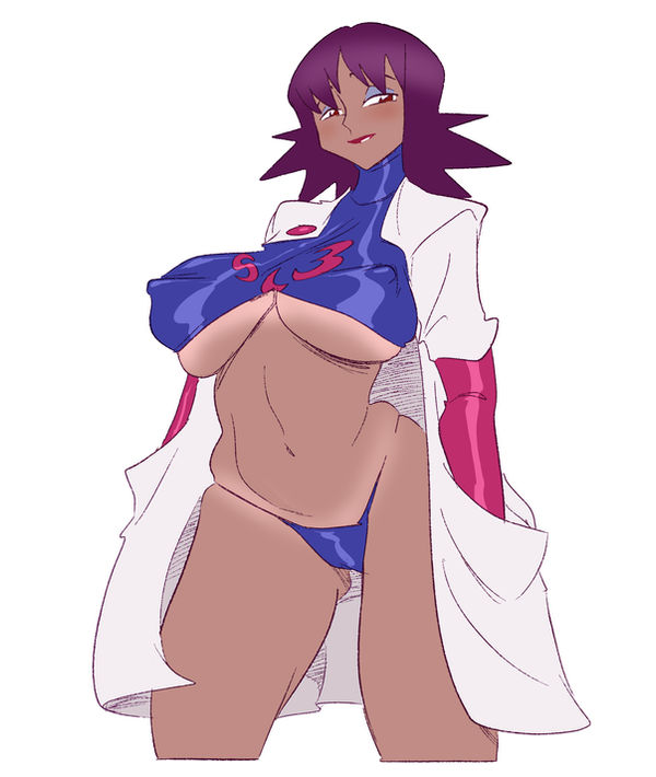 1girl alternate_breast_size bikini breasts creatures_(company) curvy dark-skinned_female dark_skin game_freak highleg highleg_bikini lab_coat large_breasts lips looking_at_viewer nintendo one-piece_swimsuit philena_ivy pokemon pokemon_(anime) pokemon_(classic_anime) purple_eyes purple_hair revealing_clothes shiny_clothes slb smile spiked_hair swimsuit tan thong