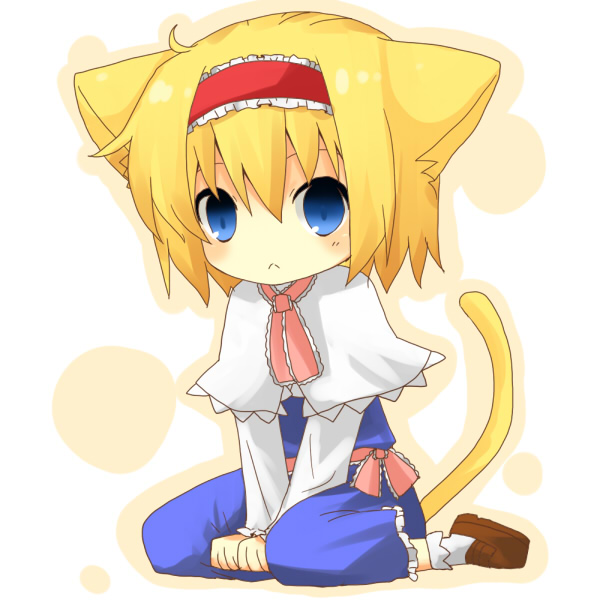 1girl :&lt; alice_margatroid animal_ears blonde_hair blue_eyes cat_ears cat_girl cat_tail female_focus hairband solo tail touhou yuzuki_(yuduame)