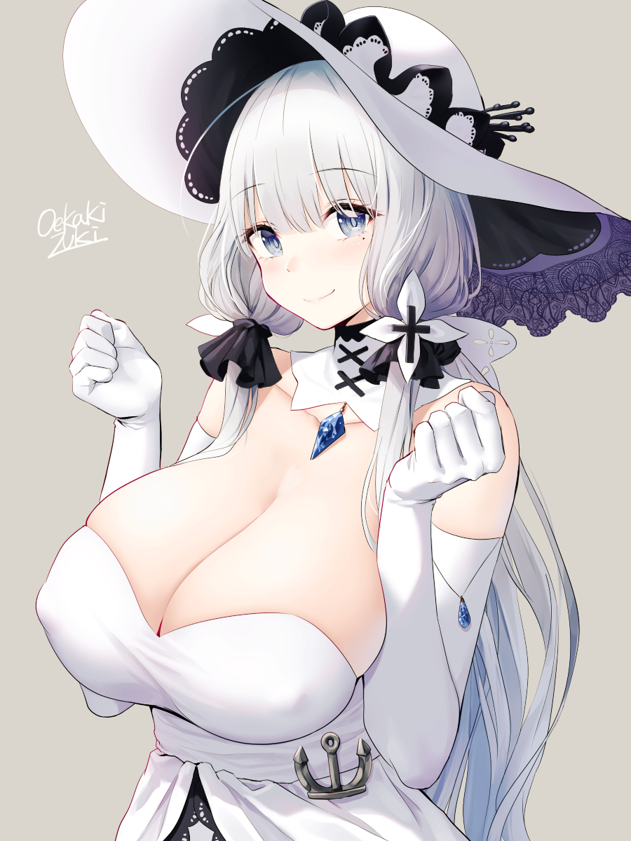 Oekakizuki Illustrious Azur Lane Azur Lane Silver Hair Highres 1girl Anchor Bare