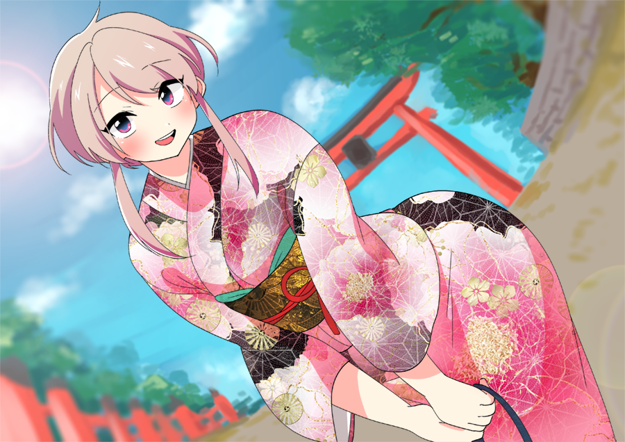 1boy blush crossdressing japanese_clothes kimono long_hair male_focus original solo trap urakuso yukata