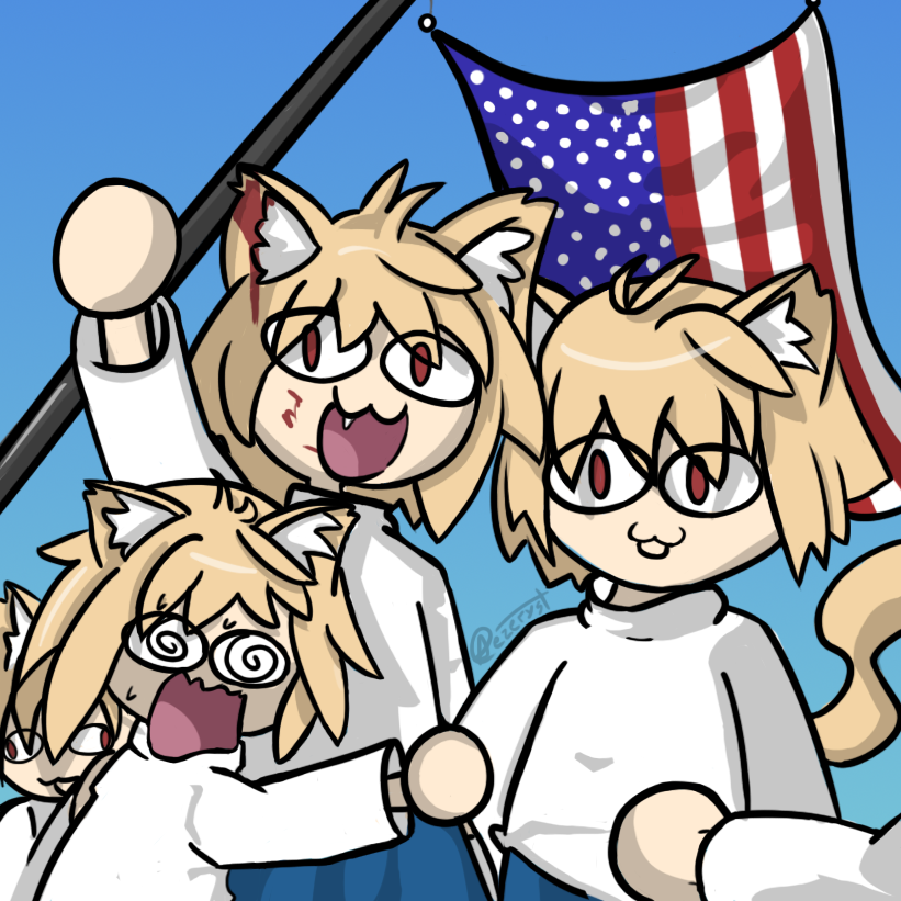 1girl 2024_attempted_assassination_of_donald_trump @_@ american_flag blonde_hair blood injury melty_blood meme neco-arc self-upload simple_background sweater tagme tsukihime